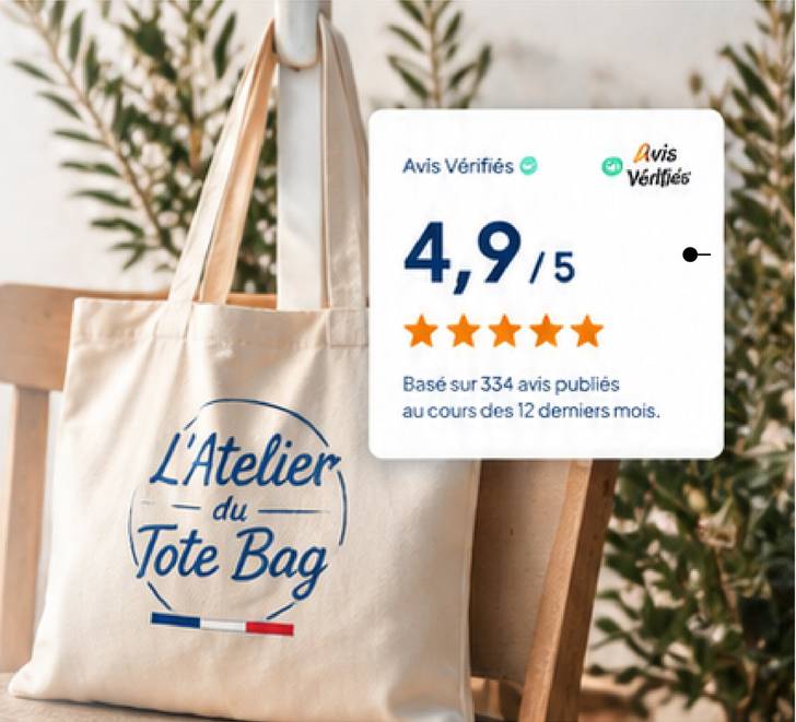 Tote bag personnalisé L'Atelier du Tote Bag suspendu à une chaise